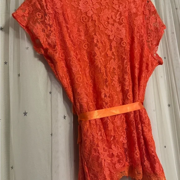 Maurices Bright Orange Lace V Neck Wrap Top - Picture 2 of 3